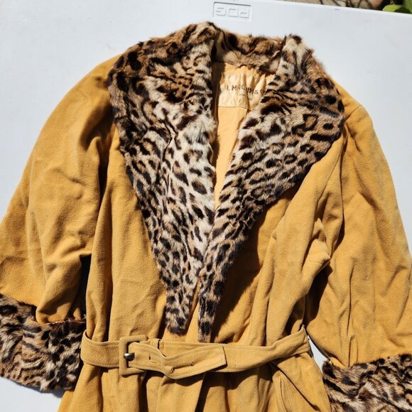 VINTAGE I. Magnin & Co. Cheetah Print Fur Mink Trench Coat Jacket Size M - Picture 11 of 16